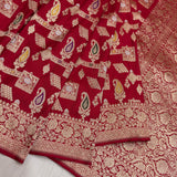 Red colour pure mashru silk Handwoven banarasi saree