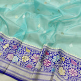 Sky blue colour Pure Kora  Handwoven Banarasi Saree