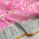 Baby pink colour pure kora Handwoven Banarasi saree