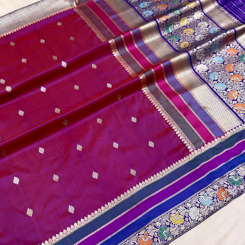 Dual shade pure katan silk Handwoven banarasi saree