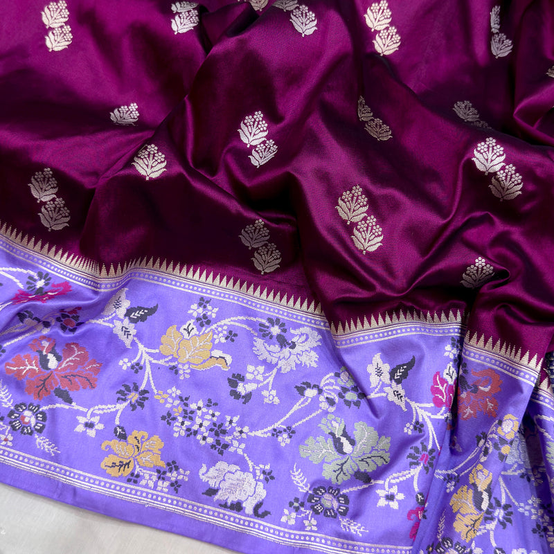 Magenta colour pure katan silk Handwoven banarasi saree