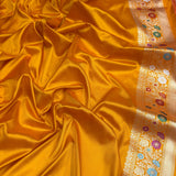 Yellow colour pure katan silk Handwoven banarasi saree