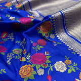 Royal blue colour pure katan silk handwoven banarasi saree