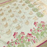 White colour pure katan silk Handwoven banarasi saree