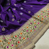 Purple Color Pure Katan Silk Handwoven Banarasi Saree
