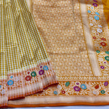 Yellow colour pure katan silk Handwoven banarasi saree
