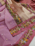 Lavender Colour Pure Kora Silk Handwoven Banarasi Saree