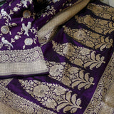Purple colour pure katan silk handwoven banarasi saree