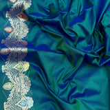 Peacock colour pure katan silk Handwoven banarasi saree