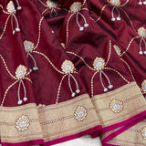Brown colour pure katan silk handwoven banarasi saree