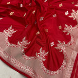 Red colour pure katan silk Handwoven banarasi saree