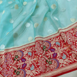 Sky Blue Color Pure Kora Silk Handwoven Banarasi Saree