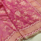 Pink colour pure cotton handwoven Banarasi saree
