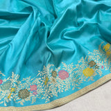 Sky Blue colour pure katan silk Handwoven banarasi saree