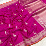 Rani pink colour pure katan silk Handwoven banarasi saree