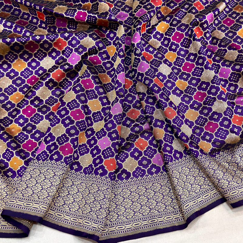 Purple colour pure katan silk Handwoven banarasi rangkat saree