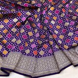 Purple colour pure katan silk Handwoven banarasi rangkat saree