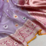 Lavender colour pure kora Handwoven banarasi saree
