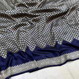 Nevi blue colour pure katan silk Handwoven banarasi saree