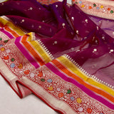 Wine colour pure Kora handwoven banarasi saree
