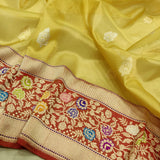 Yellow colour Pure Tissue Silk Handwoven Banarasi Saree