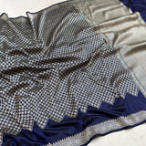 Nevi blue colour pure katan silk Handwoven banarasi saree