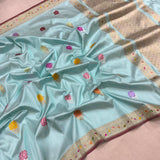 Sky blue colour pure katan silk handwoven banarasi saree