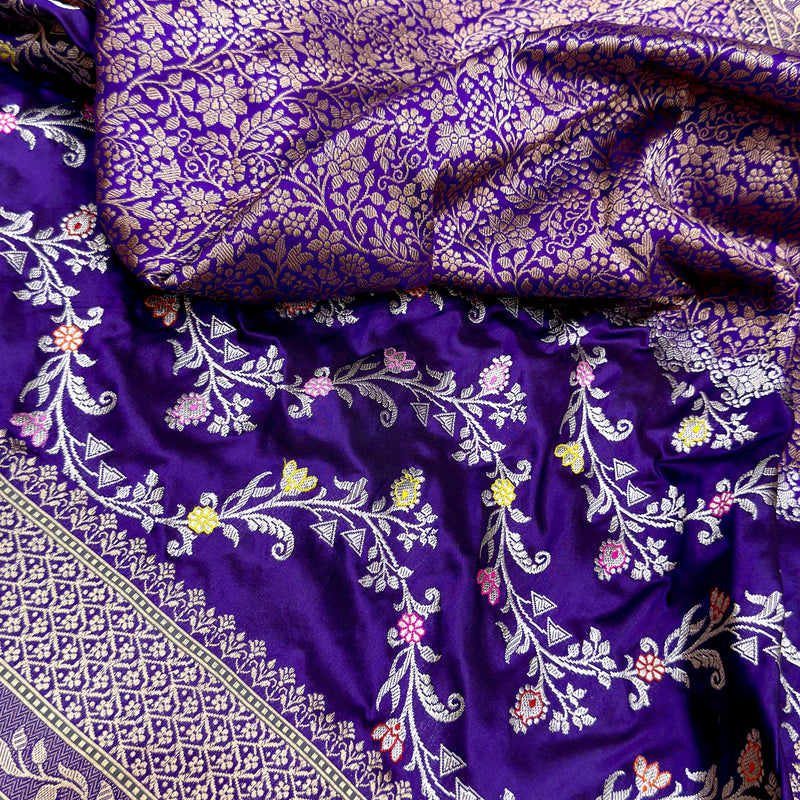 Purple colour pure katan silk handwove Banarasi tanchoi saree