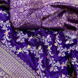 Purple colour pure katan silk handwove Banarasi tanchoi saree