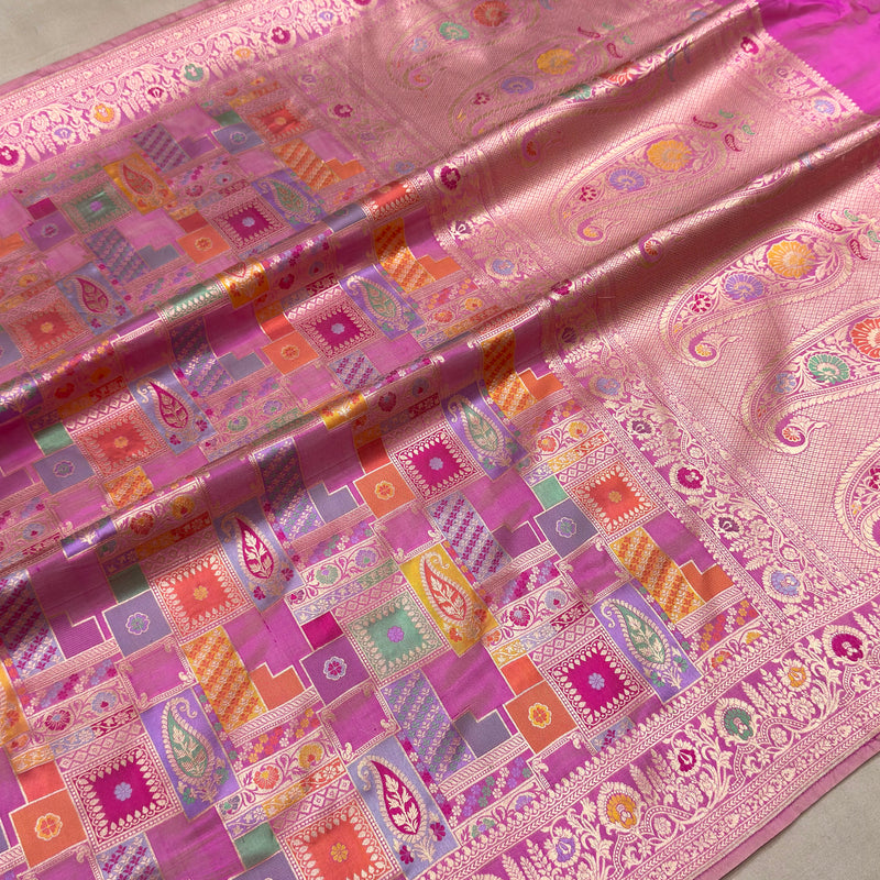 Lavender colour pure katan silk handwoven banarasi rangkat saree