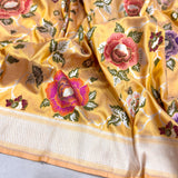 Fanta colour pure katan silk Handwoven banarasi saree