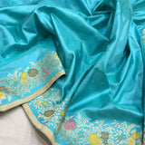 Sky Blue colour pure katan silk Handwoven banarasi saree