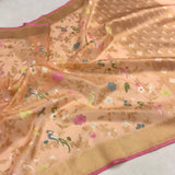 Peach colour pure kora jamdani handwoven Banarasi saree
