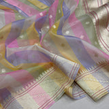 Multicolour pure kora Handwoven banarasi saree
