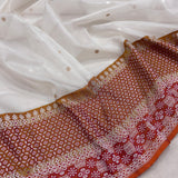 White colour pure Kora handwoven Banarasi saree