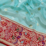 Sky Blue Color Pure Kora Silk Handwoven Banarasi Saree