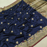 Nevi blue Pure Katan Silk Handwoven Banarasi Saree