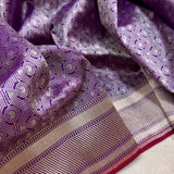 Purple colour pure katan silk Handwoven banarasi saree