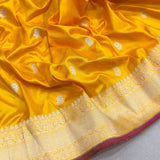 Yellow colour pure katan silk handwoven banarasi saree