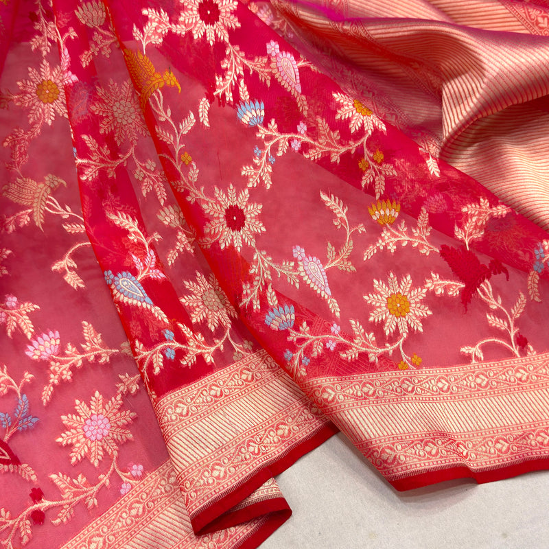Dual sade pure kora jamdani Handwoven banarasi saree