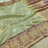 Light green Colour Pure Tissue Silk Handwoven Banarasi Saree