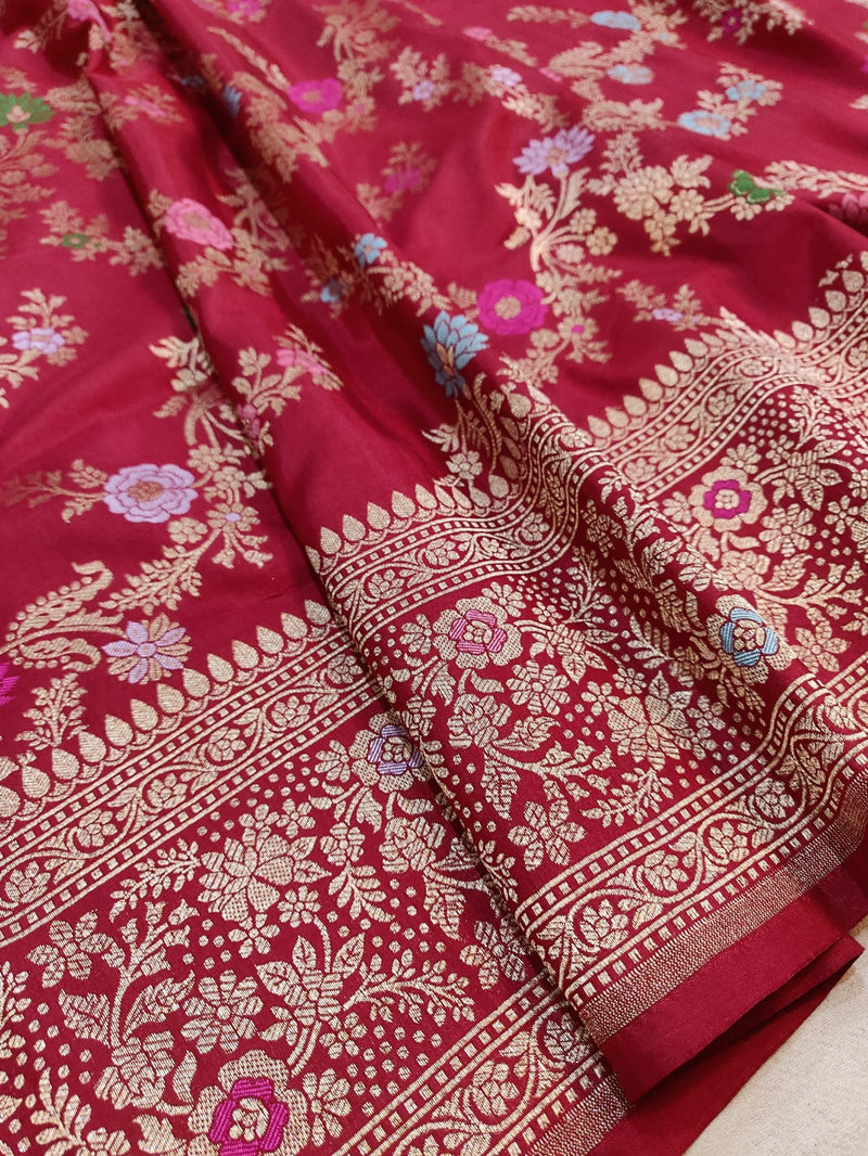 Maroon colour Pure Katan Silk Handwoven Banarasi Saree