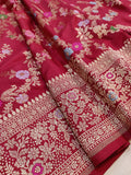 Maroon colour Pure Katan Silk Handwoven Banarasi Saree