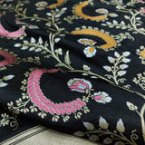 Black colour Pure Katan Silk Handwoven Banarasi Saree