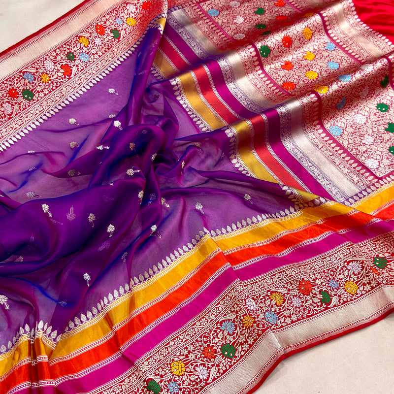 Dual shade pure kora handwoven banarasi saree