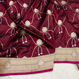 Brown colour pure katan silk handwoven banarasi saree