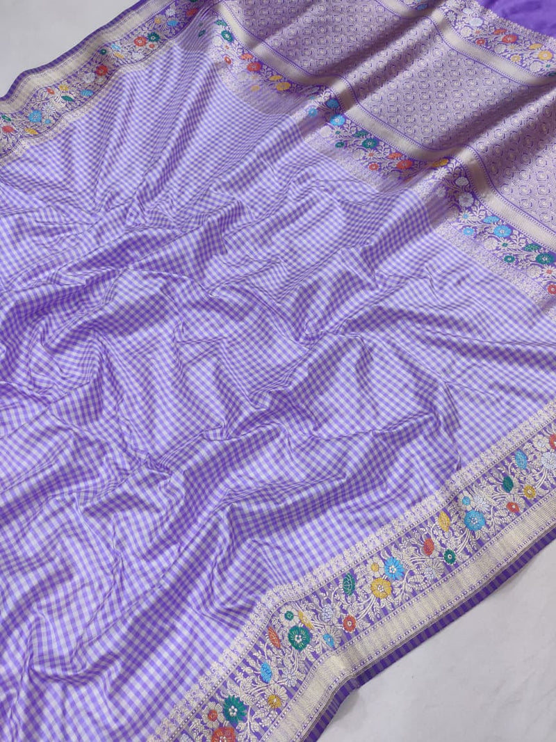 Lavender colour pure katan silk handwoven banarasi saree
