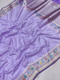 Lavender colour pure katan silk handwoven banarasi saree