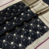 Black colour pure katan silk handwoven banarasi saree