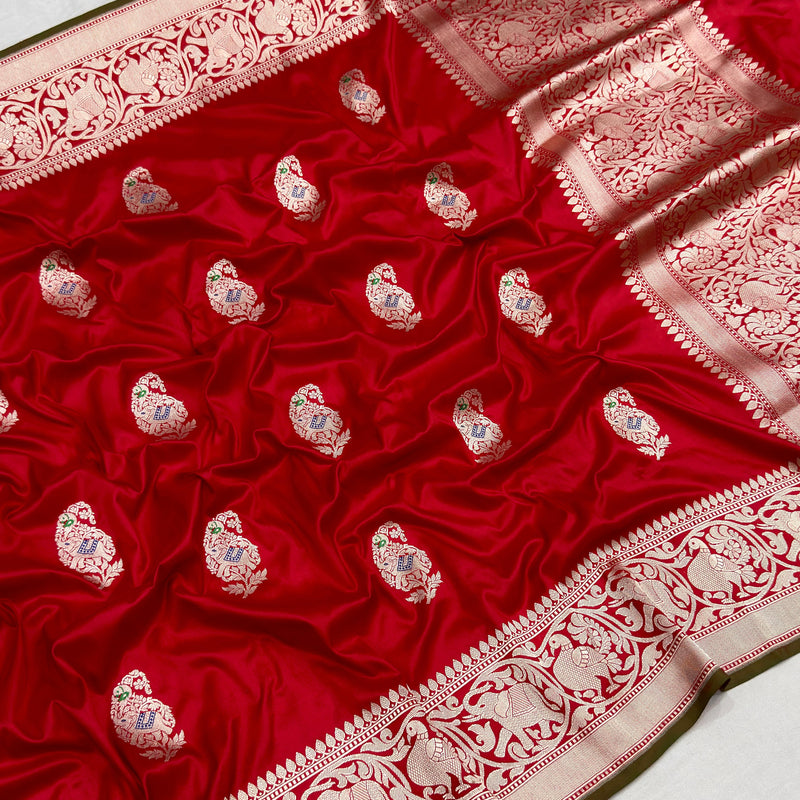 Red Colour Pure Katan Silk Handwoven Banarasi Saree